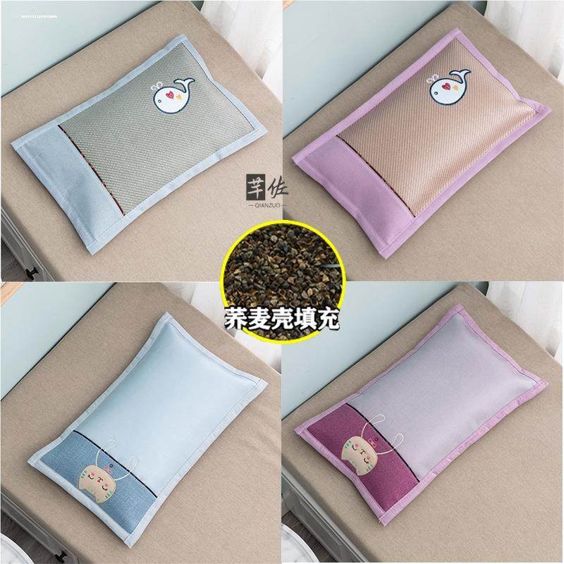 儿童小枕头夏天凉枕护颈小学生睡觉透气婴幼儿荞麦壳枕芯双面枕套