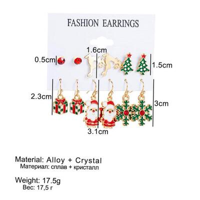 Christmas earring set, Christmas tree earrings, 6-piece set