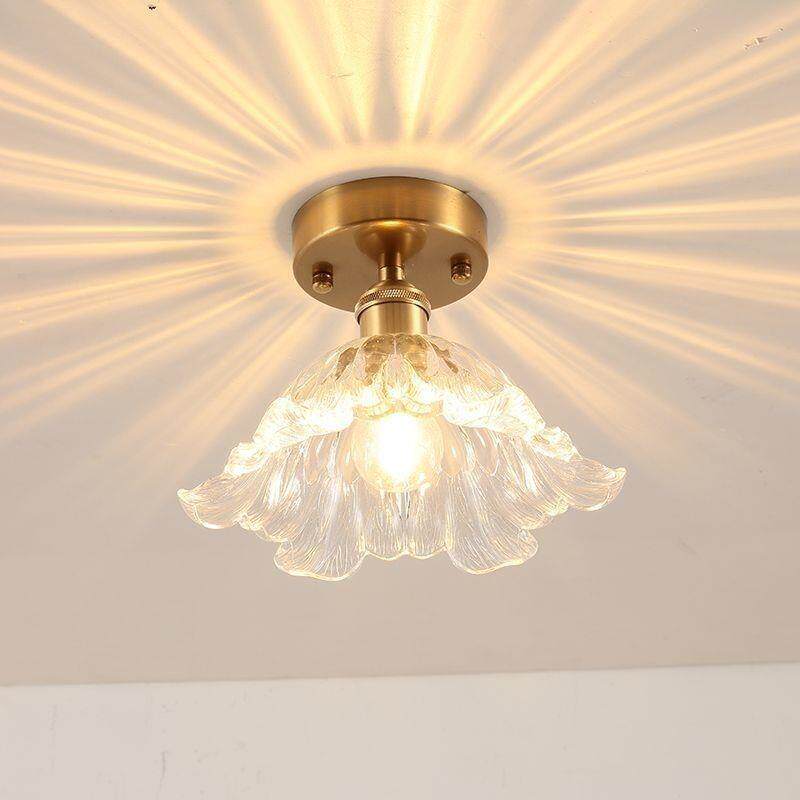 LED过道灯吸顶灯现代简约胡桃木玻璃玄关阳台走廊阳台花朵吸顶灯
