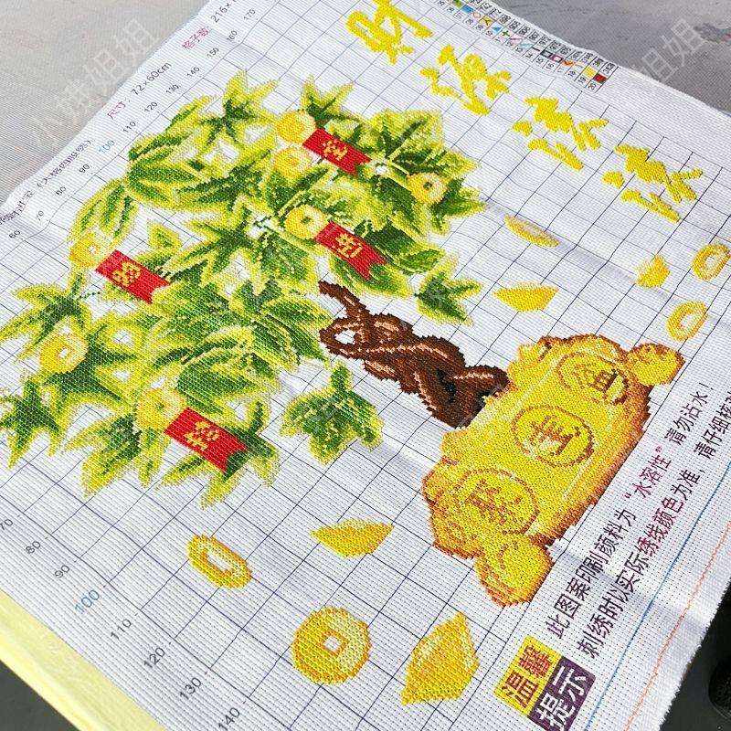 招财树十字绣成品纯手工已绣好的2025新款客厅自己绣生意兴隆小件