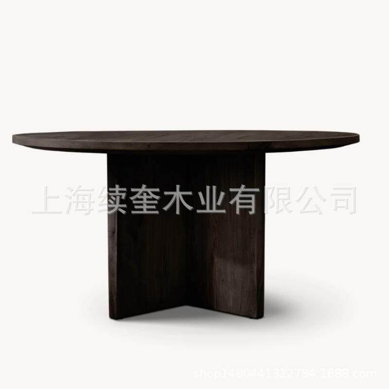 美式RH圆形实木桌餐椅组合家用餐厅家具别墅酒店亚马逊出口工厂