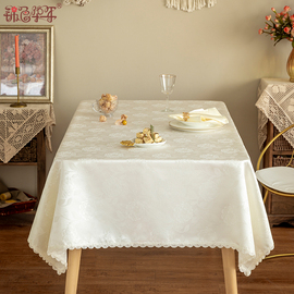 欧式奶白色纯色喜庆布艺桌布防水餐桌布圆桌盖布长方形茶几台布