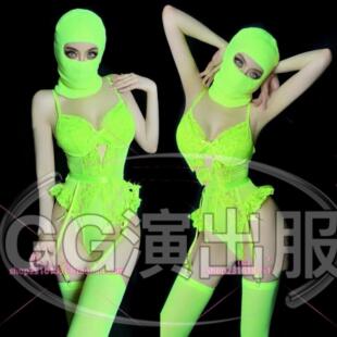酒吧ds气氛gogo荧光绿女权头套蒙面派对性感女劫匪帮主题秀演出服