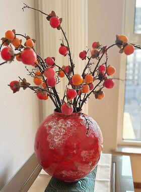 景德镇新中式插干花水培两用养花瓶国潮红色大肚台面陶瓷装饰摆件