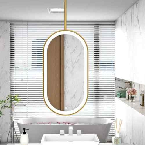 镜悬空带双面镜发光子117浴室吊镜天花吊板椭圆化妆镜镜理发店灯