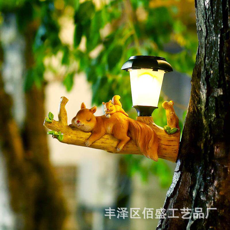 太阳能灯摆件松鼠树懒挂件户外花园草坪树脂装饰创意装饰景观摆设