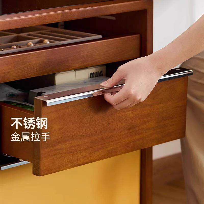 中古风木梳妆台斗柜实收柜ADE一体小户型主卧纳室床柜伸缩化妆桌
