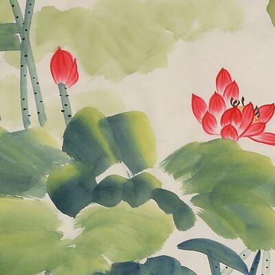 纯绘写手意荷花房装饰画国画水墨画间画办公VGD屏室画茶室画条壁