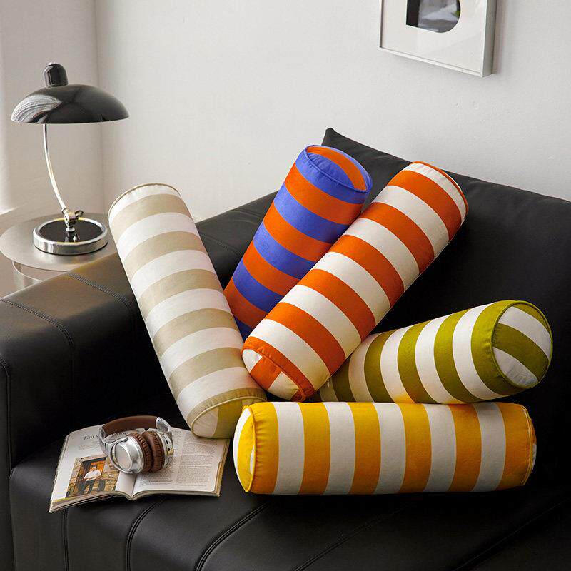多巴胺时尚条纹丝绒糖果抱枕客厅沙发长条圆柱腰靠枕睡觉夹腿靠垫