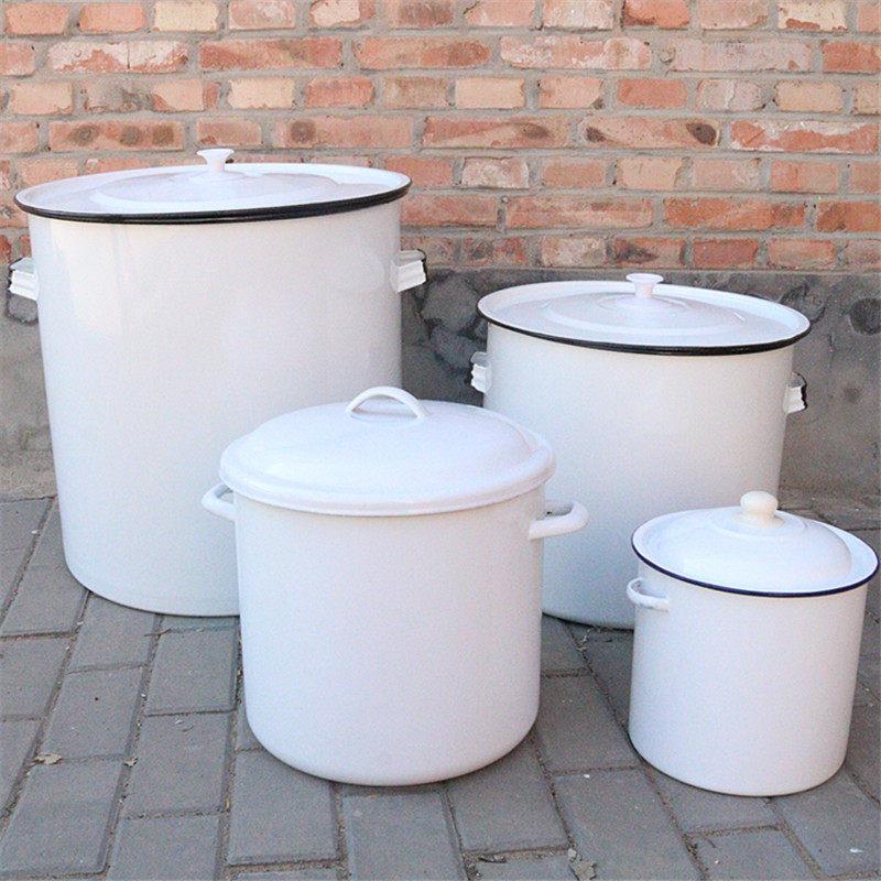珐瑯搪瓷汤锅大小号搪瓷高锅 搪瓷茶桶22-50cm酸碱缸米面桶化验桶
