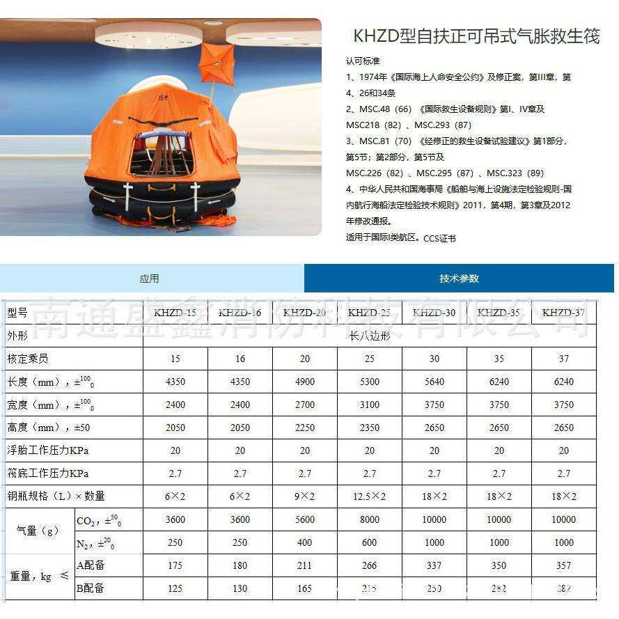 KHY- 15船用游艇筏 4~12人CCS 船用气胀式游艇筏小型船舶救生设备
