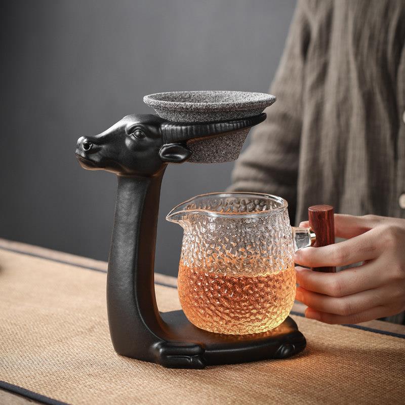 宗棠陶瓷滤茶器无孔矿物石茶漏一体组合懒人冲茶滤茶器功夫茶具配