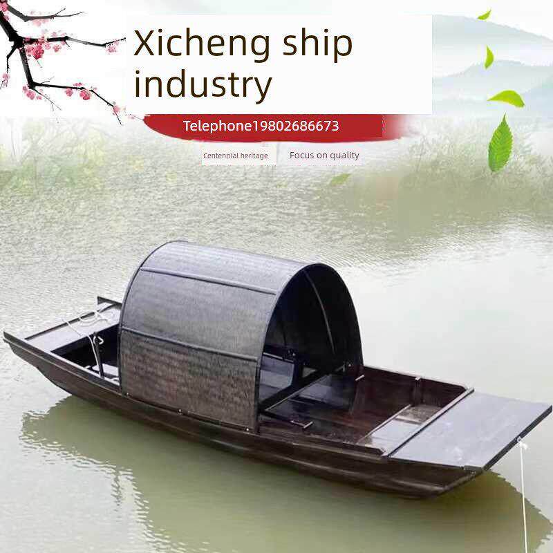 覆古天篷船木船渔船天篷船水上观光旅游装饰景观船摄影道具船