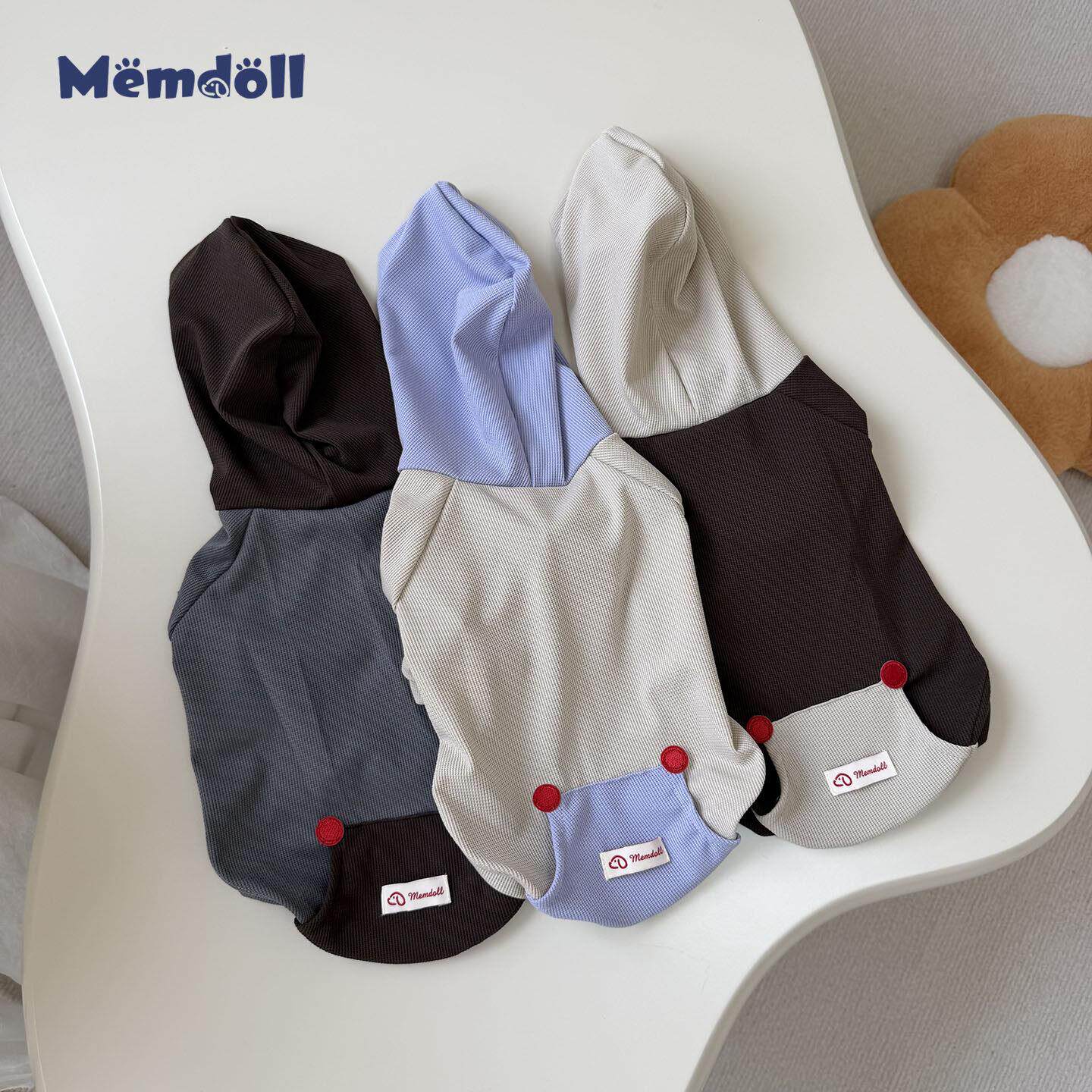 Memdoll新款撞色薄卫衣西高地雪纳瑞连帽衣服宠物衣服春夏两脚款