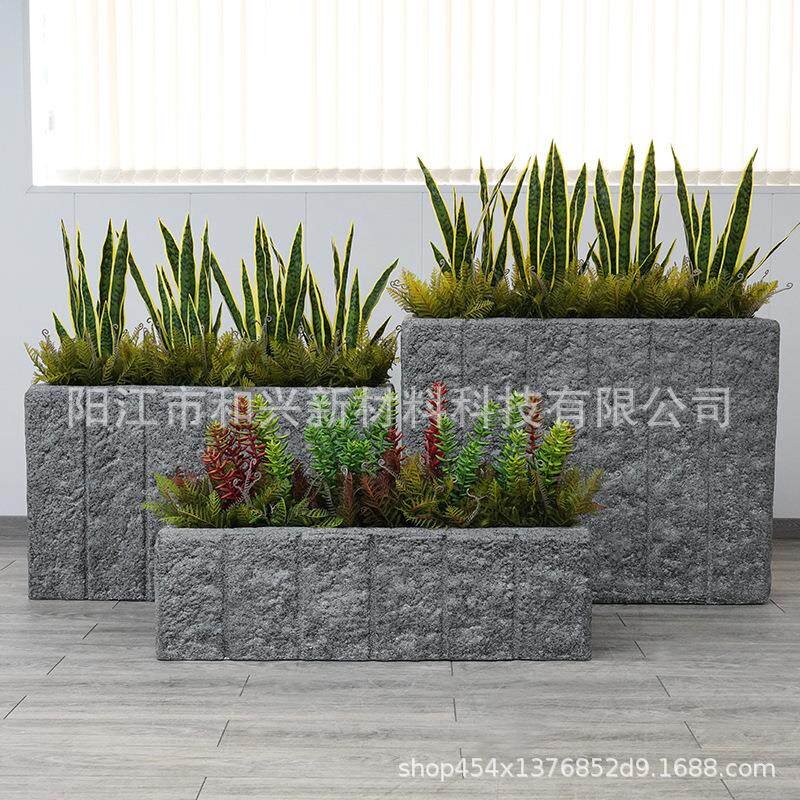 水泥凹槽长方形花箱户外阳台绿地植栽钢6046大号玻璃花盆落盆摆件
