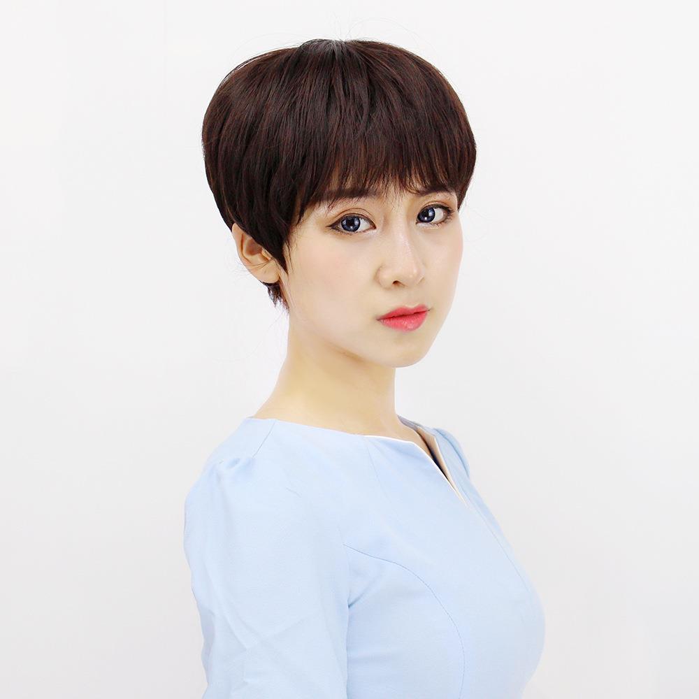 新款直销假发女短发假发送妈妈短直发中老年斜刘海假发套蓬松轻薄