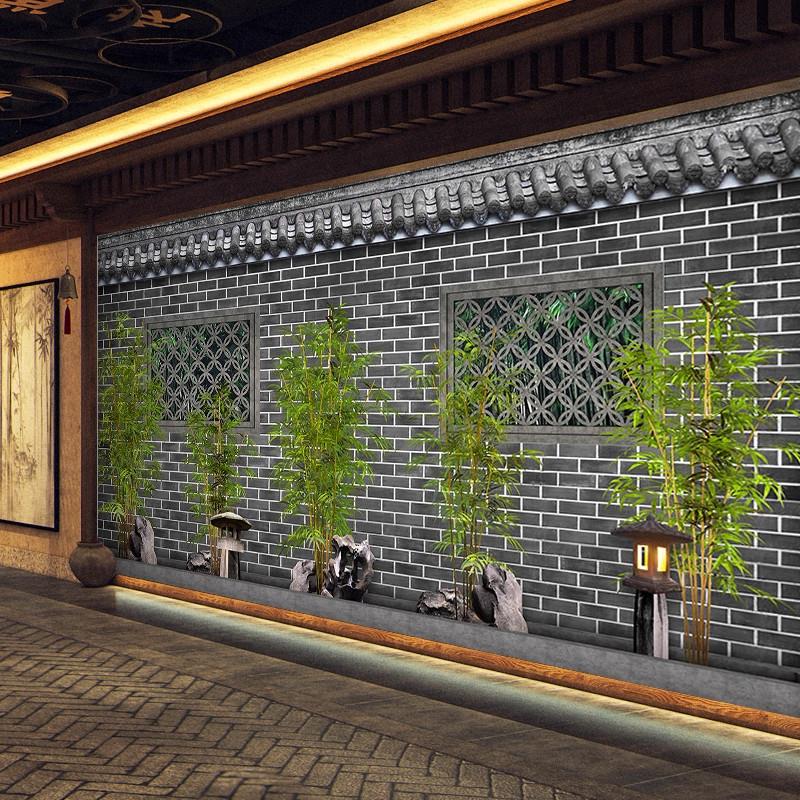 3d立体复古墙布屋簷壁纸中国风庭院外墙建筑壁画火锅饭店自黏贴纸