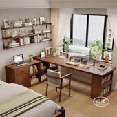 实木长桌书桌书柜书架组转角式 电脑桌书卧室学角合习837房桌拐写