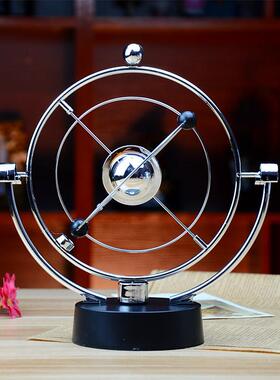 正品金属永动仪牛顿摇摆创意海旋转电磁摆器日办公室豚装饰摆件生