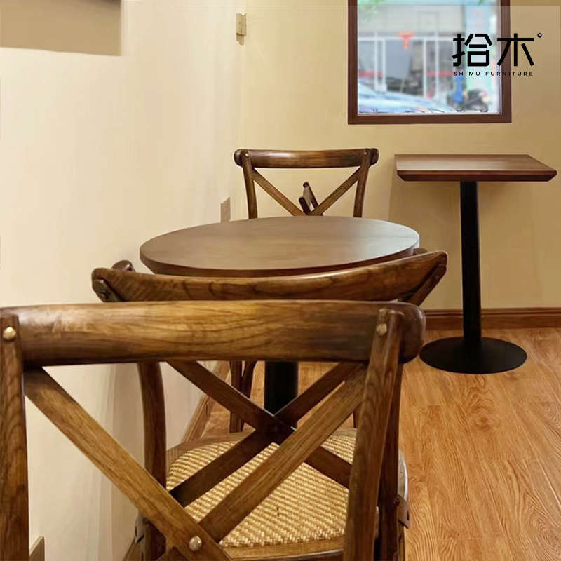 美式复古咖啡店西餐厅桌椅组合奶茶店小圆桌甜品店花店网红椅子