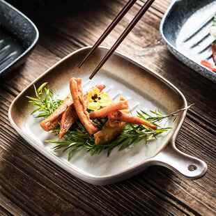 带柄烤盘烤箱盘陶瓷盘子点心零食盘蒸鸡蛋火腿肠油条早餐盘家用