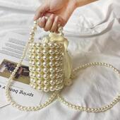 珍珠圆桶包水桶包手工成品包单肩包手提包斜挎包编织自制礼物