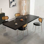 悬浮白蜡木冰裂纹亚克力餐桌家用长方形饭桌黑色碳化实木大板桌椅