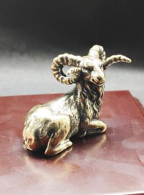 纯铜复古古玩铜铸动物山羊摆件仿古黄铜办公桌面镇尺小金属工艺品