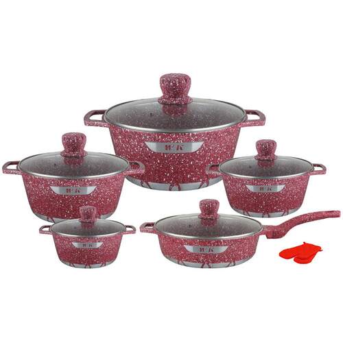 WK新款中东火焰纹12件套不粘锅套装锅具压铸锅麦饭石剑型12PCS