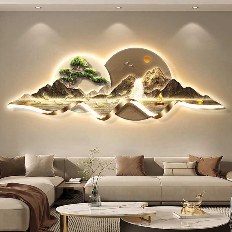 背有靠山轻奢客厅装饰画新中式沙发背景墙挂画高级感大气山水壁画