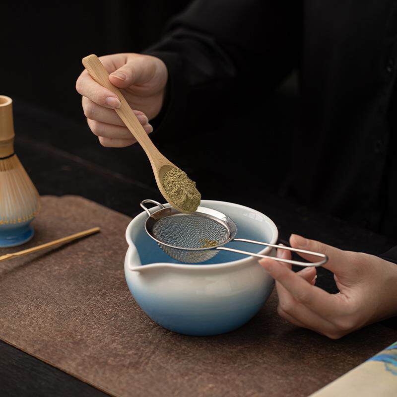 渐变满月抹茶八件套陶瓷茶具配件打抹茶整套工具茶碗茶筅立过滤网