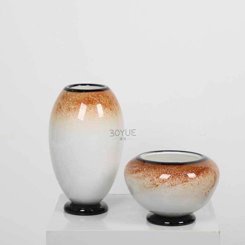 轻奢高级洒金中古琉璃花瓶家居样板间插花器酒店客厅酒柜高级摆件
