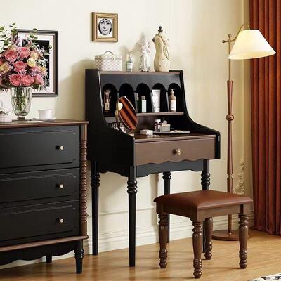 法式复古实木梳妆梳妆台美式卧室小型现代简约窄款化妆小户型书桌