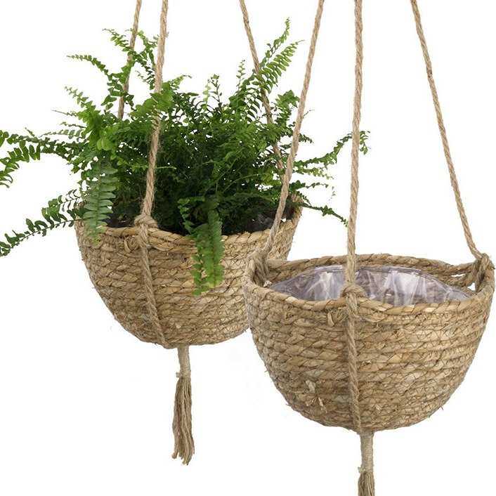 草编吊篮收纳篮子编织吊盆植物鲜花绿植悬挂壁挂式手工编织花器