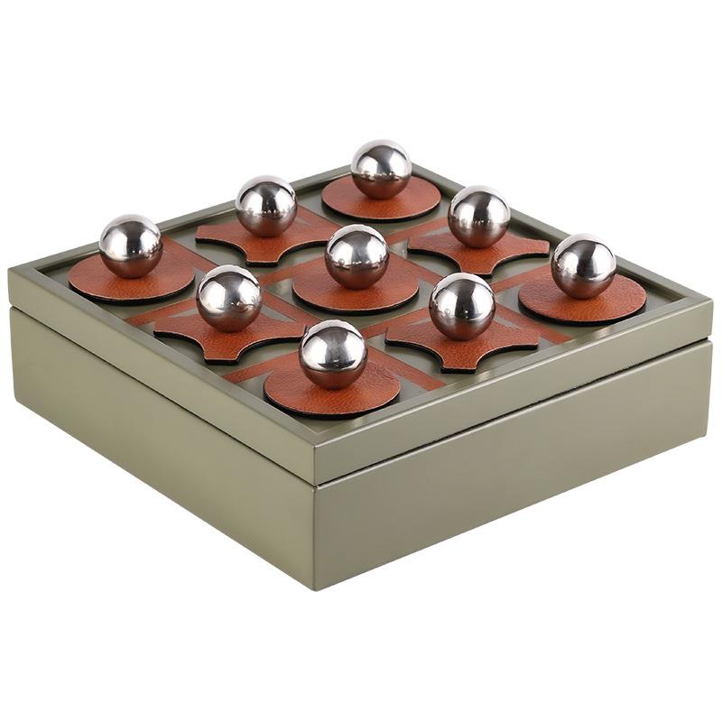 皮革金属盒子轻奢ins样板间圆球棋盘餐厅售楼处餐厅软装收纳摆件