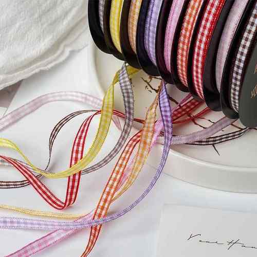 6mm格子丝带装饰蛋糕烘焙丝带花束包装缎带蝴蝶结手工diy发饰彩带