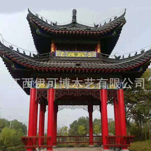 批发防腐木中式六角亭廊 户外古建亭子双层凉亭 景区公园学校农村