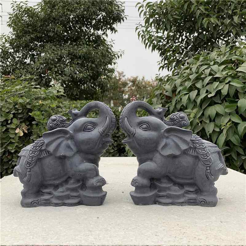 石雕大象一对石象青石摆件青石石材雕刻家用公司别墅门口石头小象