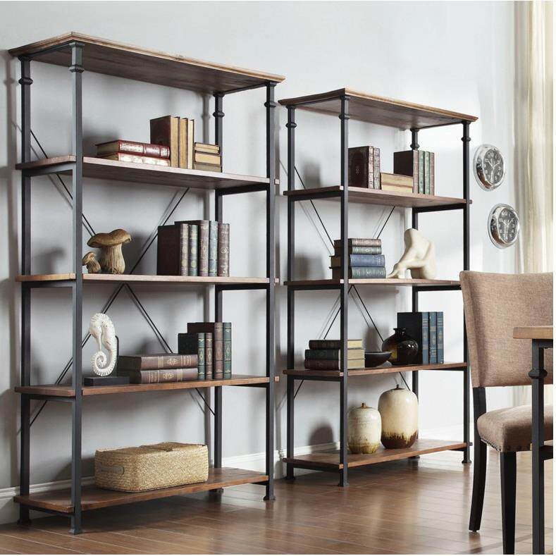 工业风收纳实木书架复古铁艺置物架家用落地书柜多层展示架陈列架