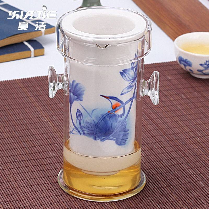 泡红茶茶具玻璃双耳冲茶器陶瓷过冲茶器