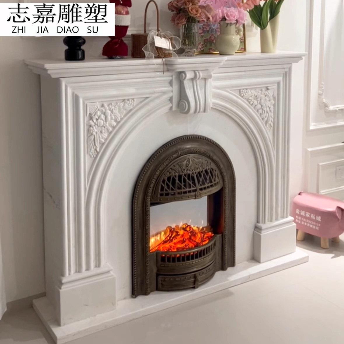 天然法式大理石壁炉架客厅装饰简约摆件法式现代石雕手工雕刻定制