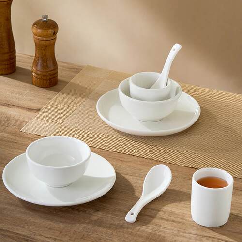 德士敦TUXTON白瓷摆台四件套酒店餐厅饭厅陶瓷碗碟杯勺高级组合餐