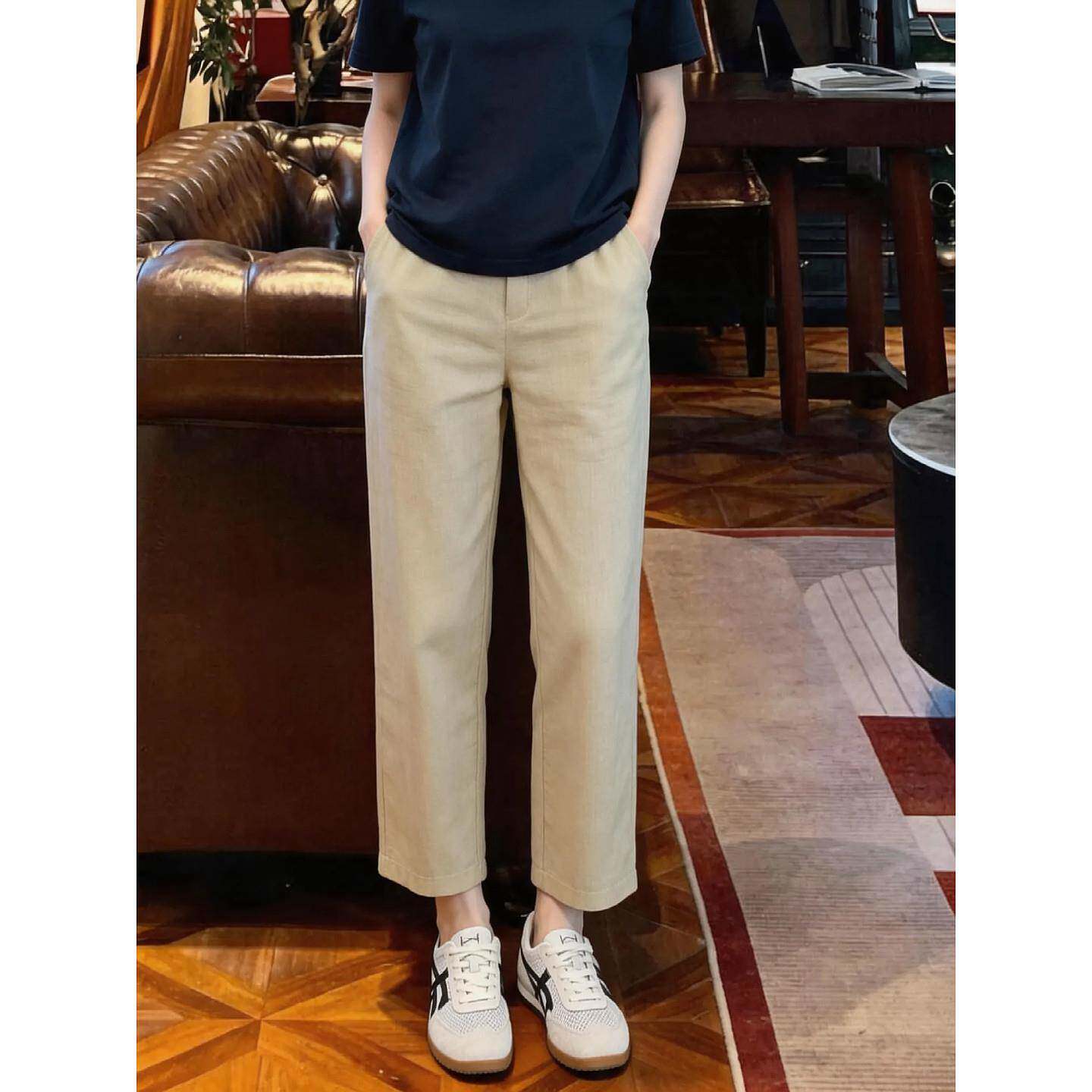 韩版亚麻小直筒休闲九分梧桐裤女夏季新款小个子八分显瘦休闲女裤