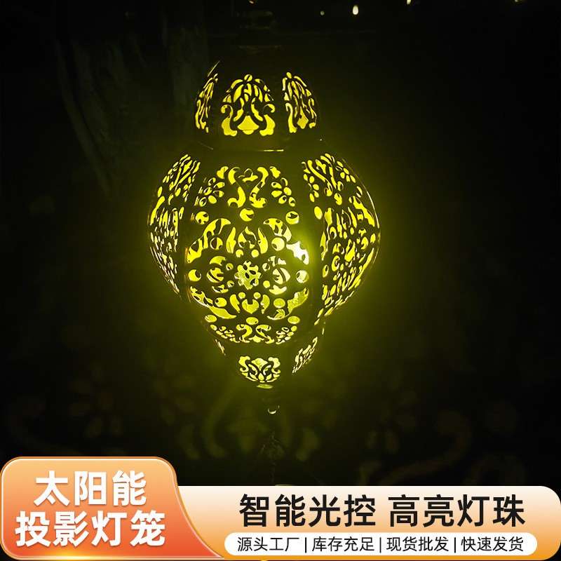 跨境热卖太阳能铁艺镂空六角灯笼复古灯欧式巴洛克灯笼花园庭院装