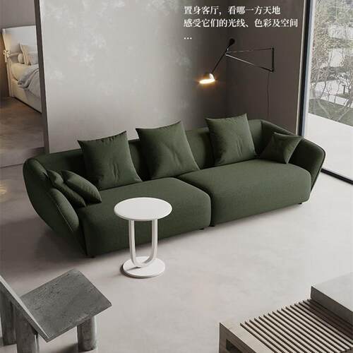 意式免洗科技布沙发 北欧客厅别墅样板房直排三人墨绿色乳胶沙发