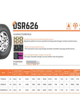 双星Double Star轮胎11R22.5真空DSR626花纹商用车胎汽车耐磨轮胎