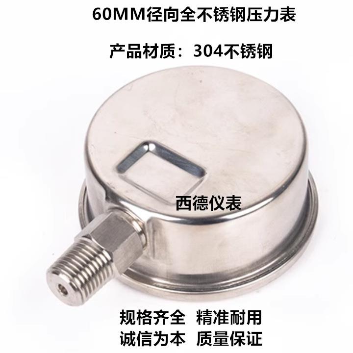 60MM径向充油耐震全不锈钢压力表 YN60BF不锈钢防震压力表 10bar