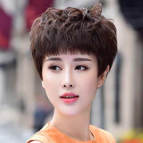 新款2024中老年假女短发中女士时尚短卷整体发发套女假发女真人发