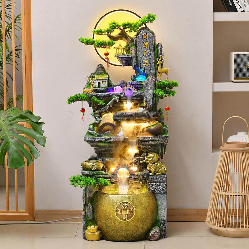 客厅假山流水喷泉摆件落地加湿器办公室招财风水轮高山循环水景观