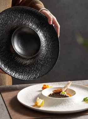 摩日卡陶瓷创意RGH岩石火纹山盘式刺菜身白色碟家用轻奢西餐餐具